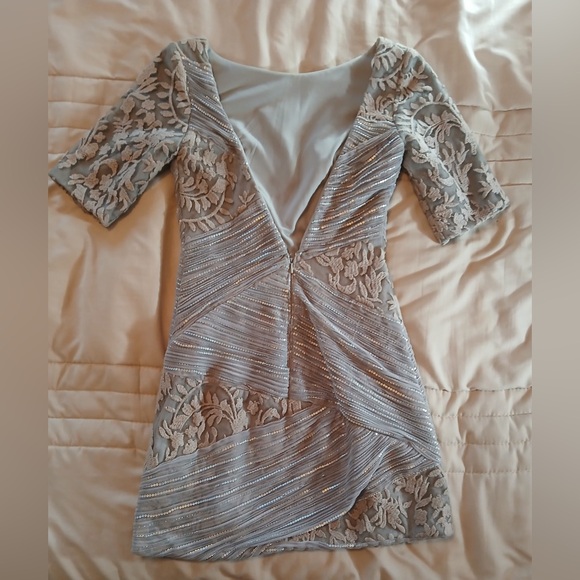 Tadashi Shoji Silver Lace Mini Dress- see measurements - Picture 6 of 9